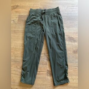 lululemon Dance Studio Mid Rise Dark Olive Green Cropped Drawstring Pants size 8